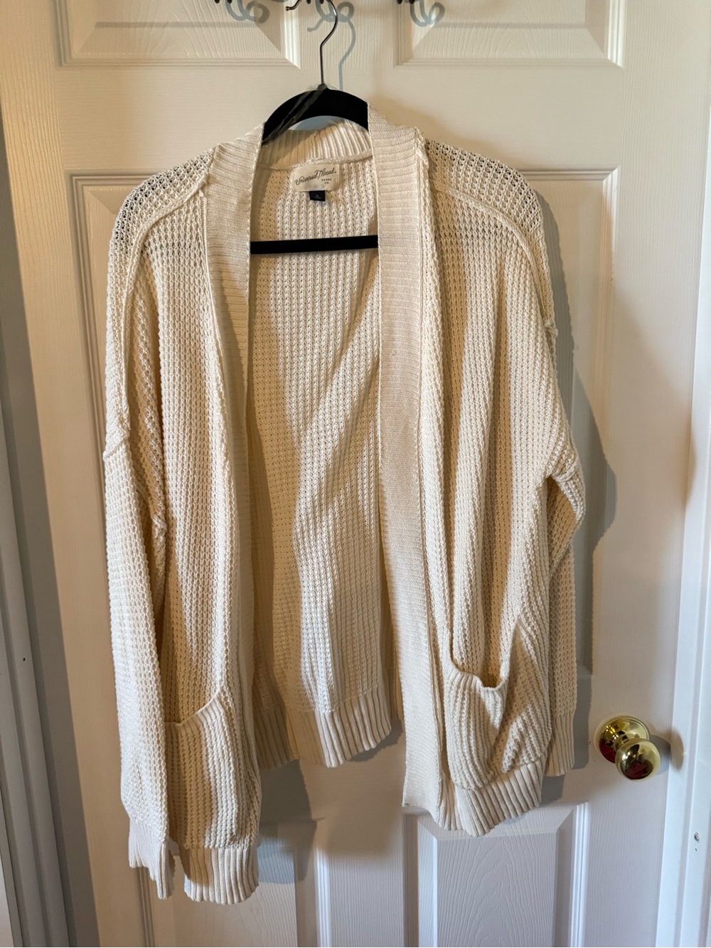 Universal Thread Cream Open-Front Waffle Knit Cardigan